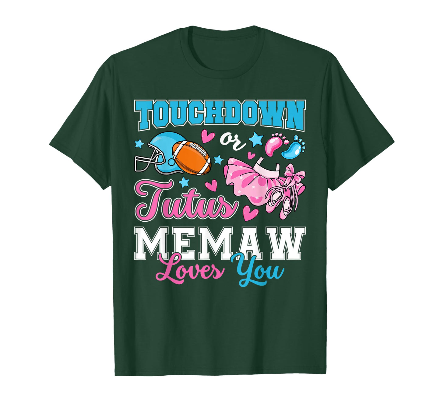 Touchdown or Tutus Memaw Loves You Cute Gender Reveal Baby T-Shirt