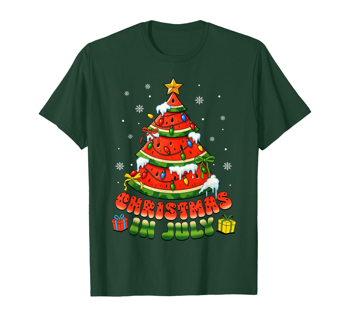 Christmas In July Watermelon Xmas Tree Summer Men Women Kids T-Shirt