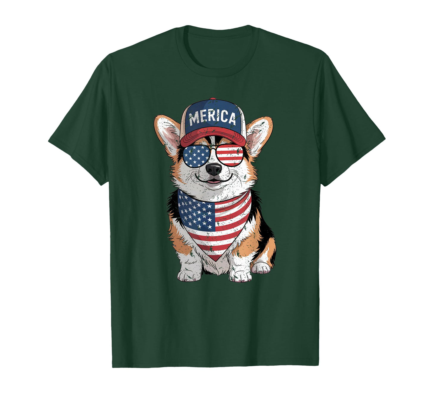 Tri Color Corgi 4th of July US American Flag Dog Patriotic Men Women Kids T-Shirt