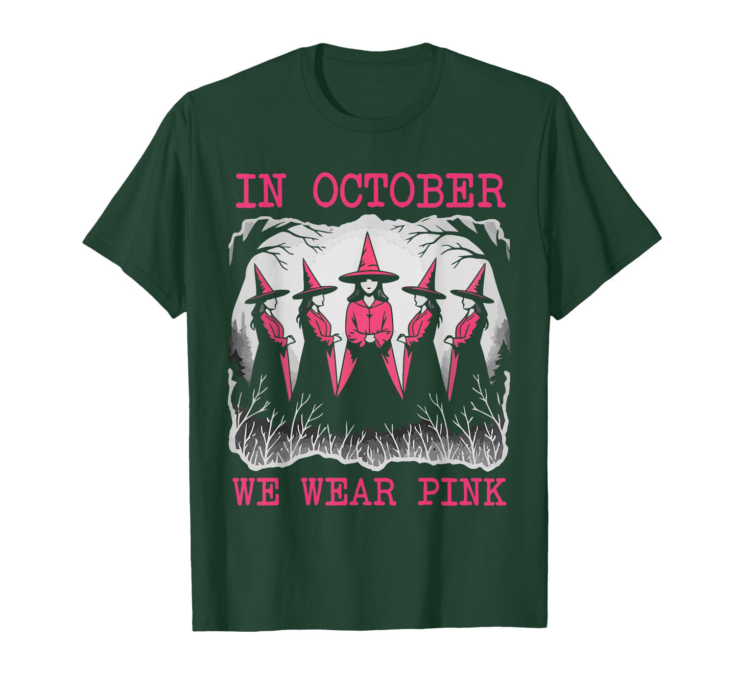Breast Cancer Women Halloween Witch in October We Wear Pink T-Shirt