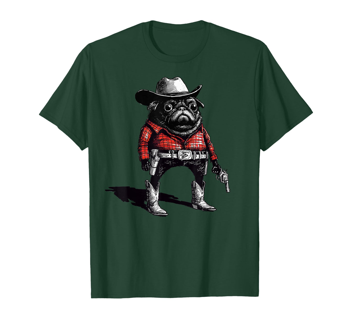 Cowboy Pug Dog Funny Western Outfit Red Pug Cowboy Meme T-Shirt