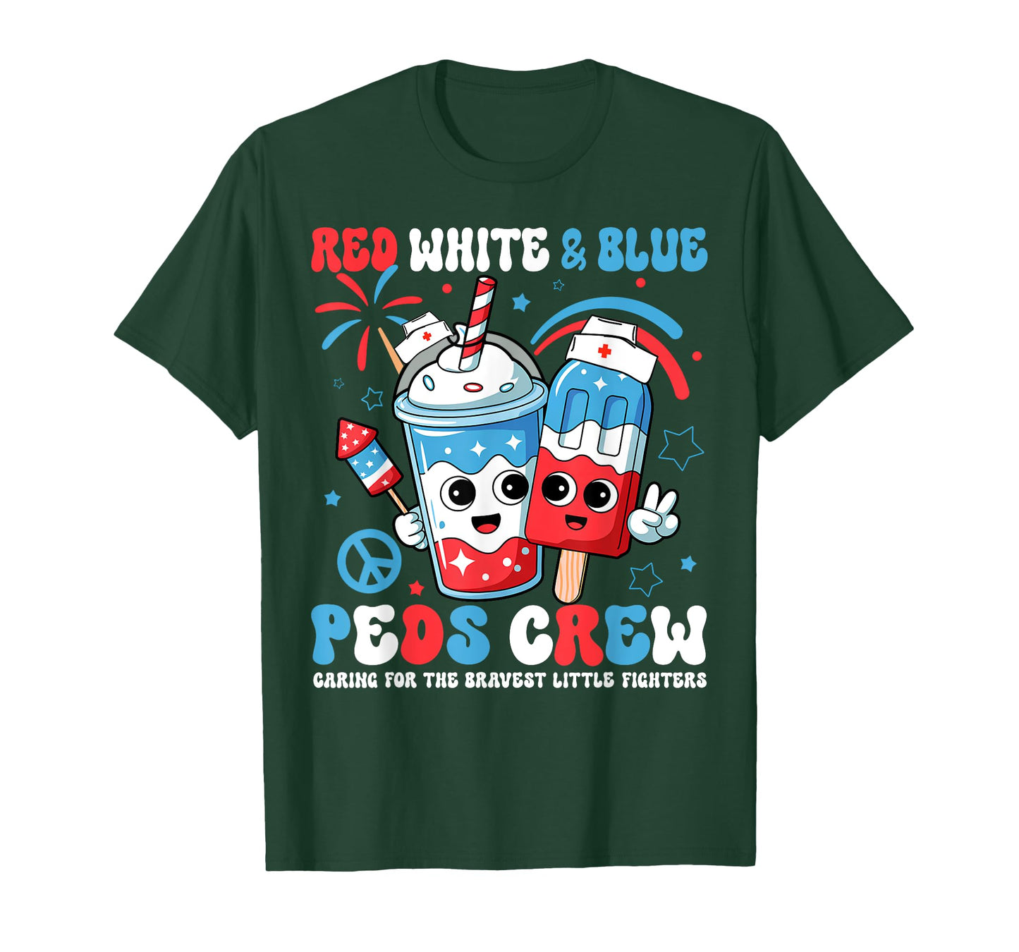 Retro 4th Of July Red White Blue PEDS Crew Ice Cream US Flag T-Shirt
