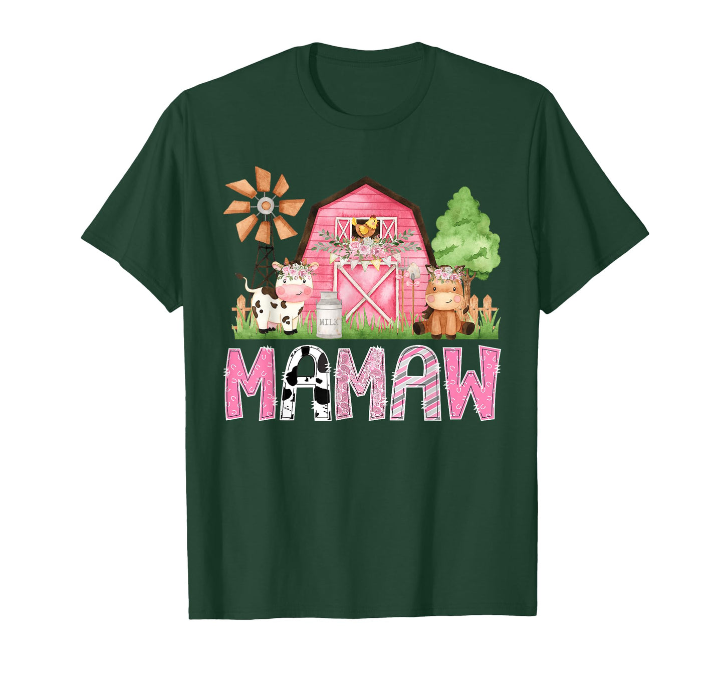 Mamaw Pink Farm Cow Kids Birthday Matching Family T-Shirt