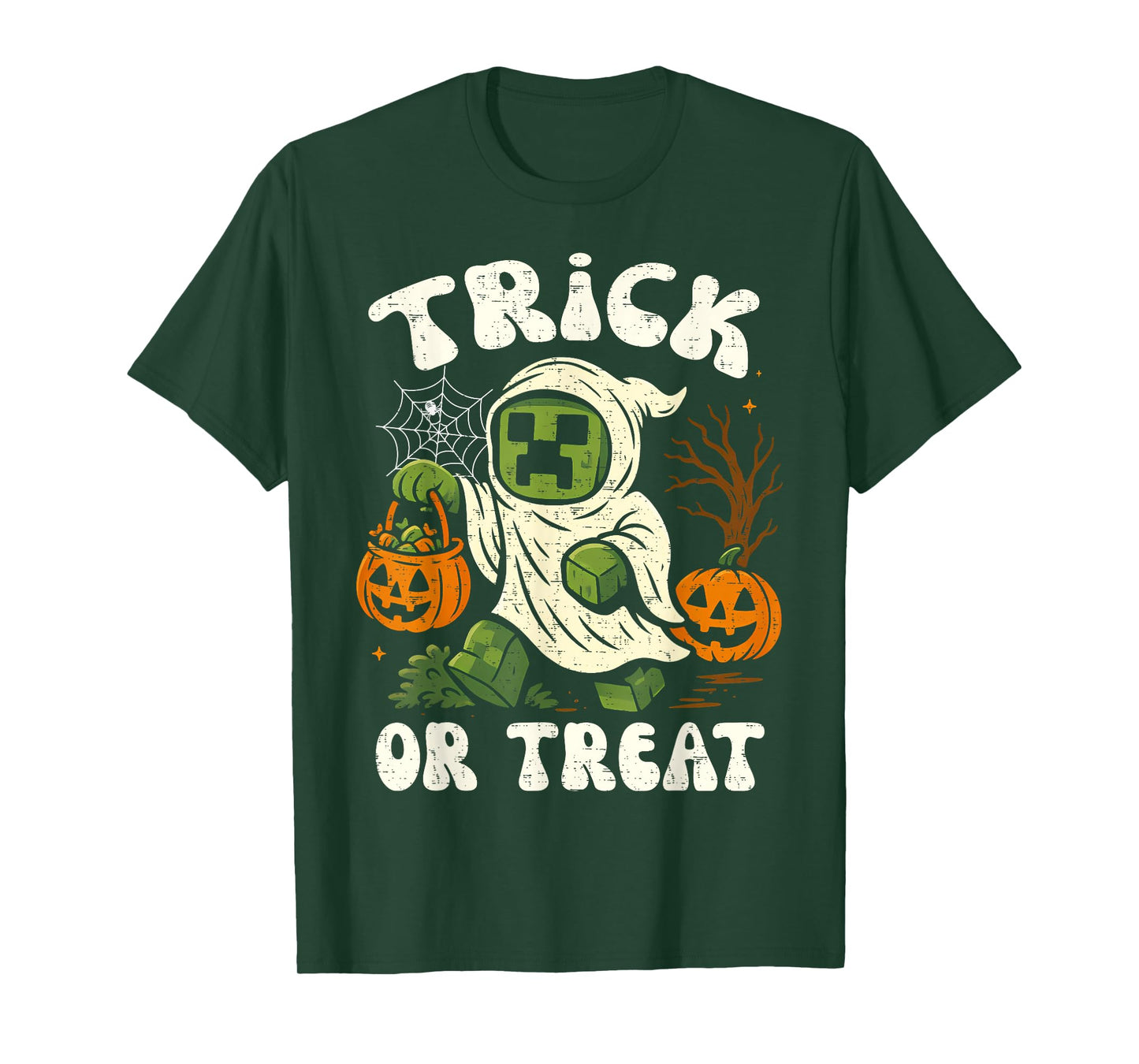 Funny Halloween Gamer Pixel Kids Trick or Treat Pumpkin T-Shirt
