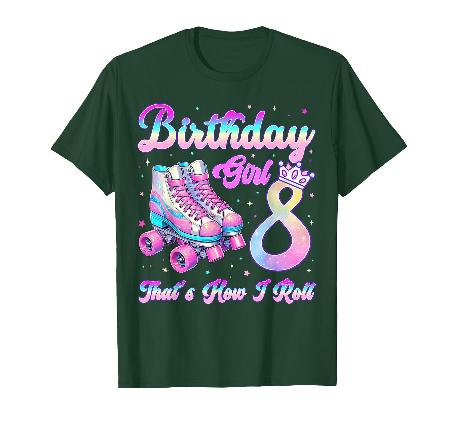 Kids Rolling Into 8 Roller Skating 8th Birthday Girl Party T-Shirt
