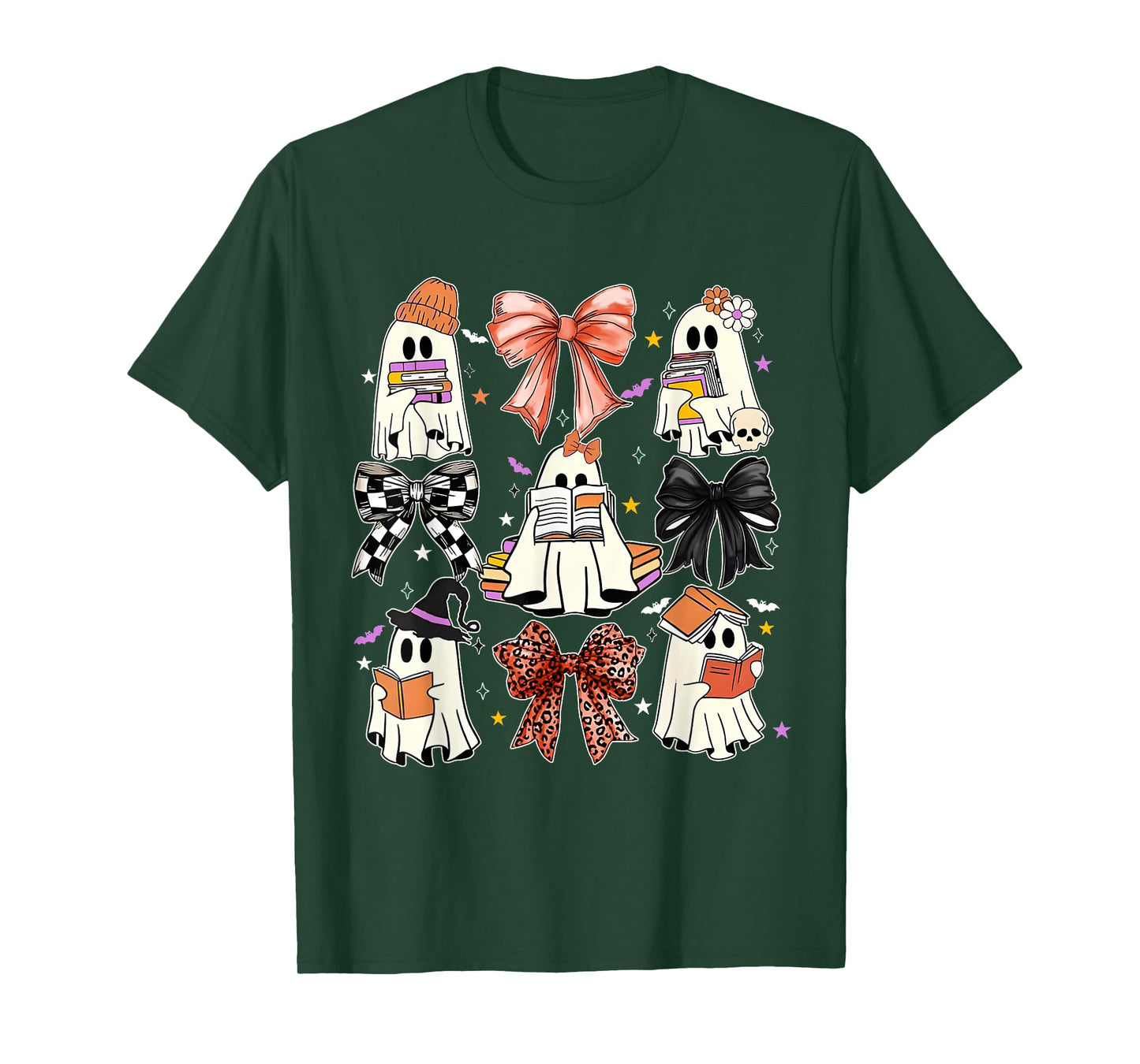 Ghost Reading Books Coquette Halloween Girls Boys T-Shirt