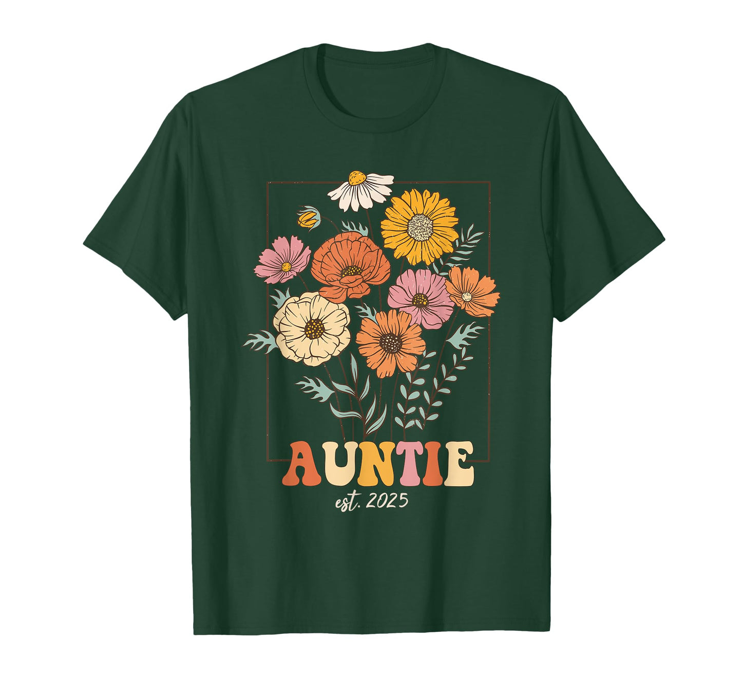 Wildflowers Aunt Pregnancy Reveal Aunt to be Auntie Est 2025 T-Shirt