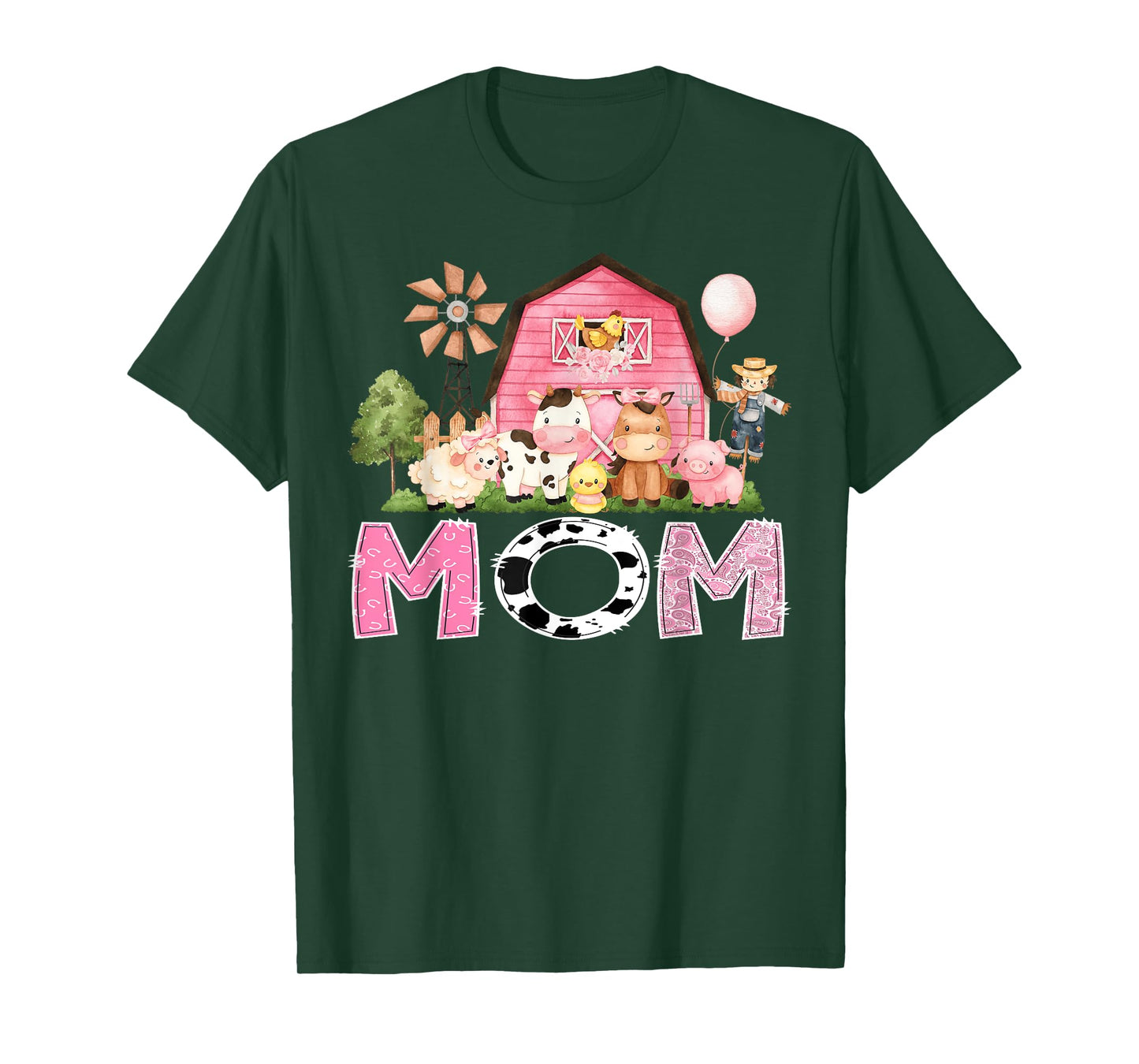 Mom Pink Farm Cow Birthday Girl Matching Family T-Shirt