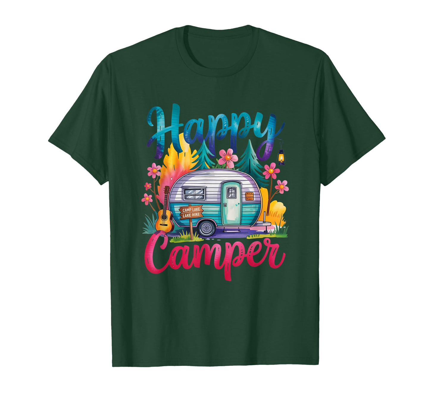 Funny Happy Camper Camping Apparel Trailer RV Kids Women T-Shirt