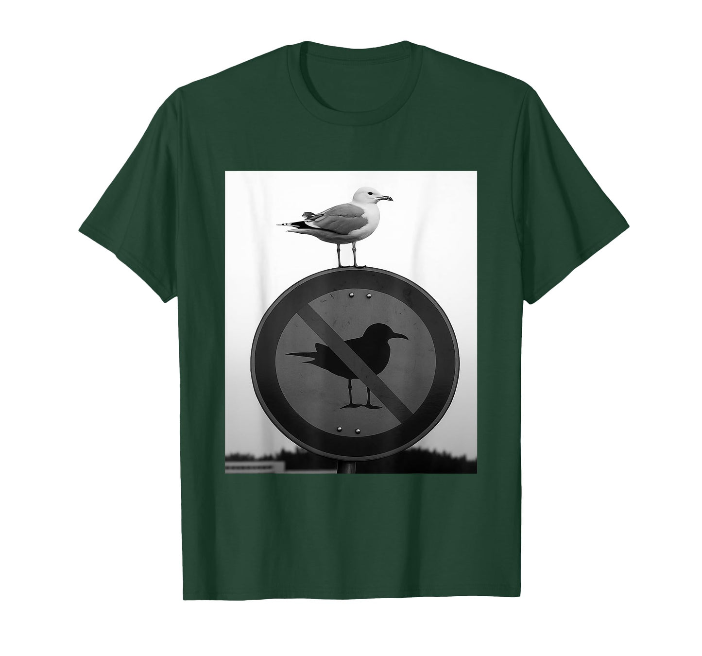 Funny Seagull Defying Rules Rebel Bird On Forbidden Sign T-Shirt
