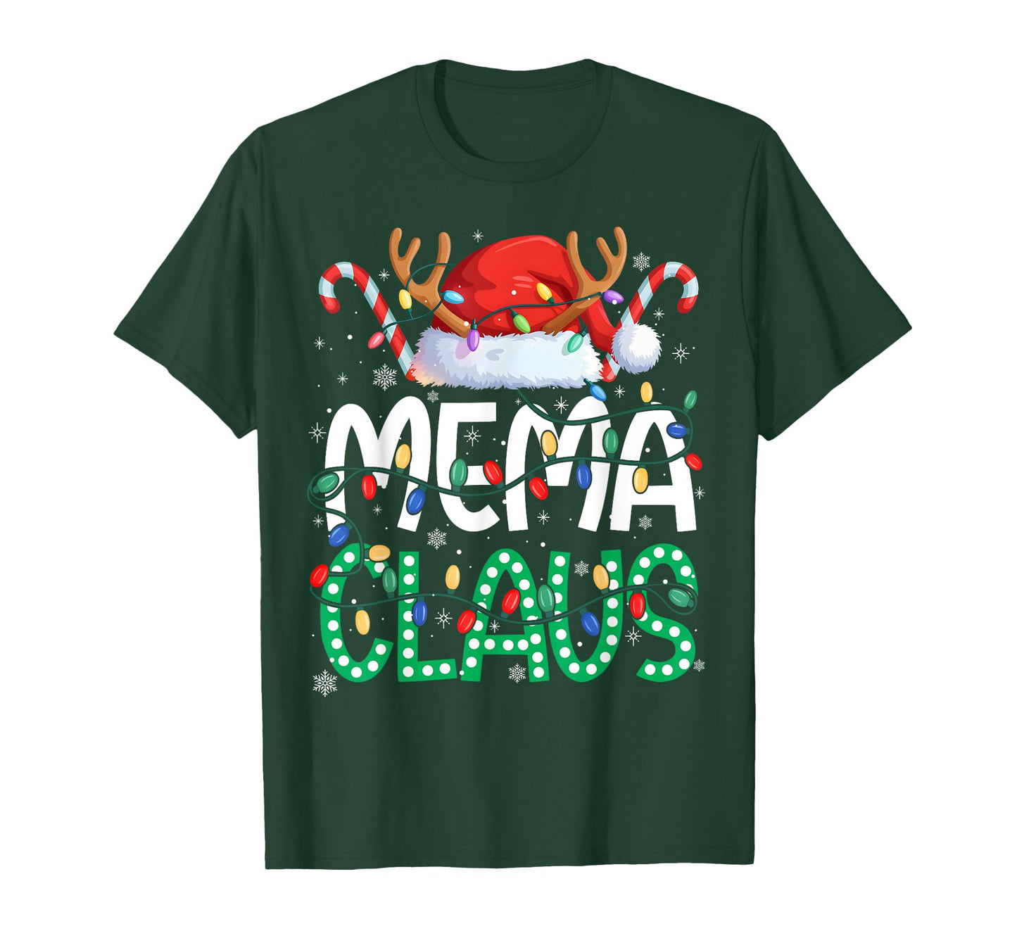 Mema Claus Christmas Lights Pajama Family Matching Grandma T-Shirt