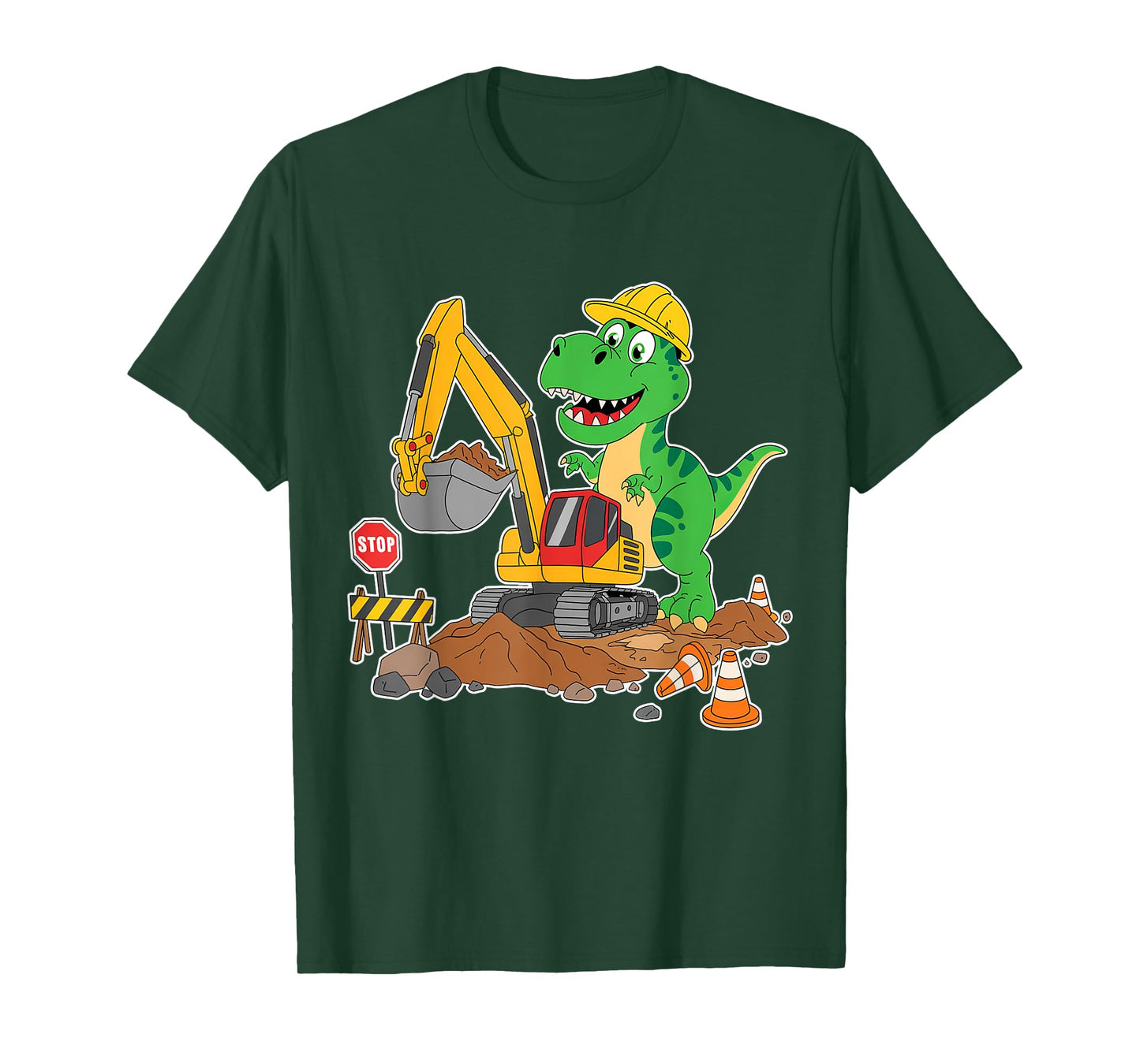 Dinosaur Construction Worker Excavator Truck Kids Boy Girl T-Shirt