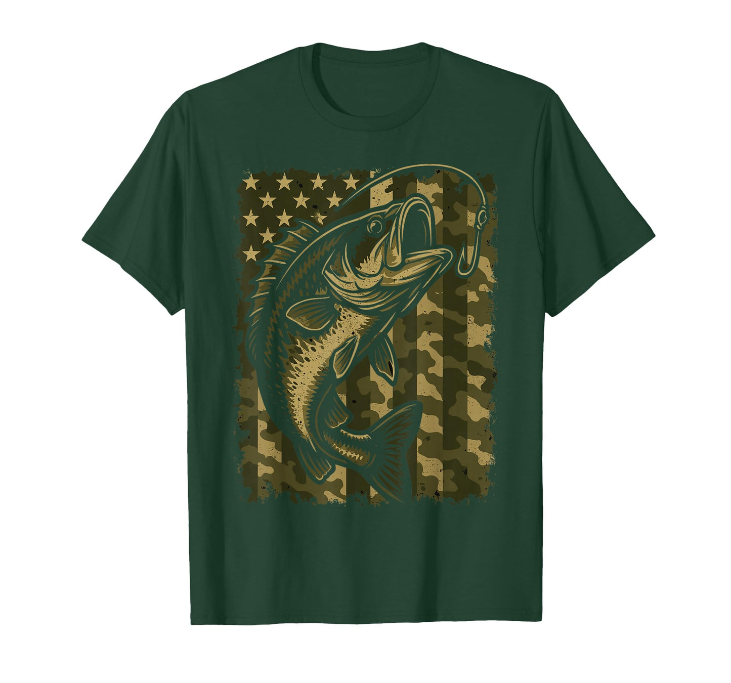 Patriotic Bass Fishing Camouflage American Flag T-Shirt