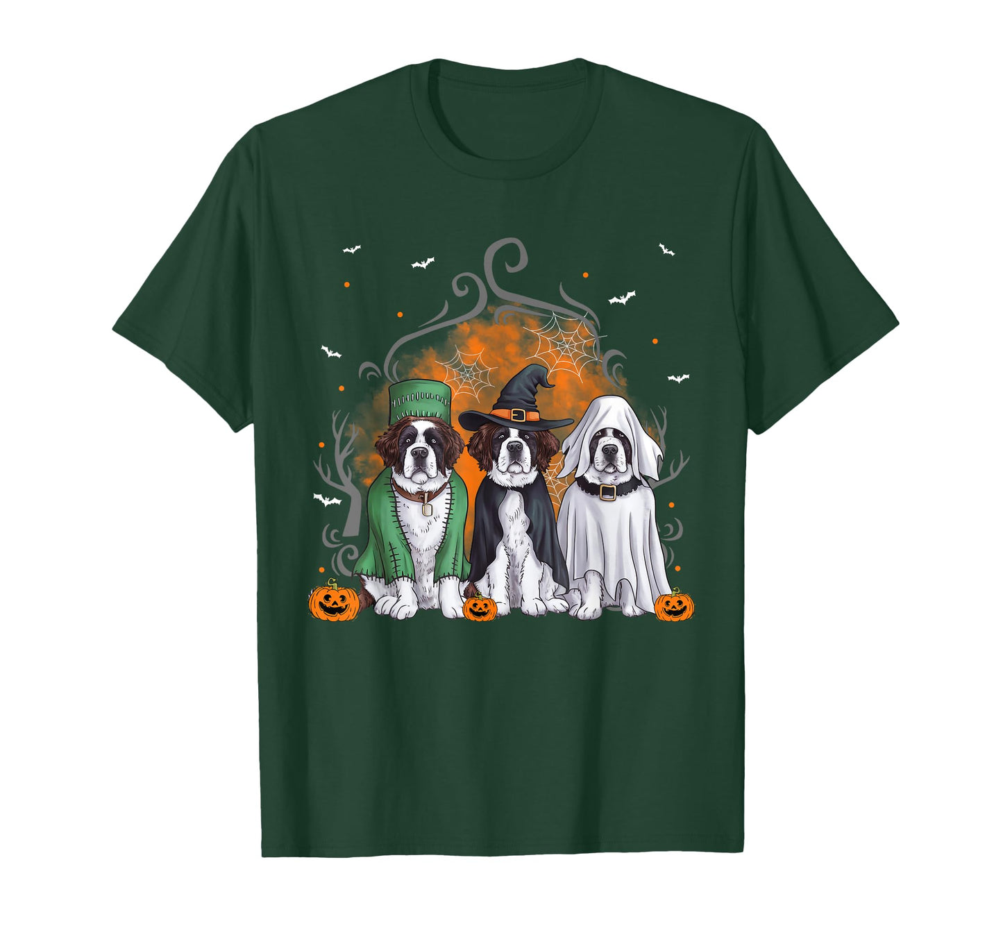 Three Saint Bernard St. Bernard Dog Halloween Ghost Costume T-Shirt for Men Women Kids