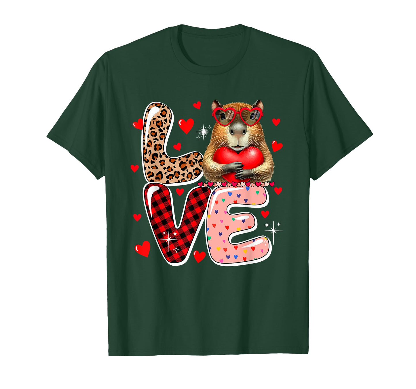 LOVE Capybara Sunglasses Hearts Valentine's Day Kids Toddler T-Shirt