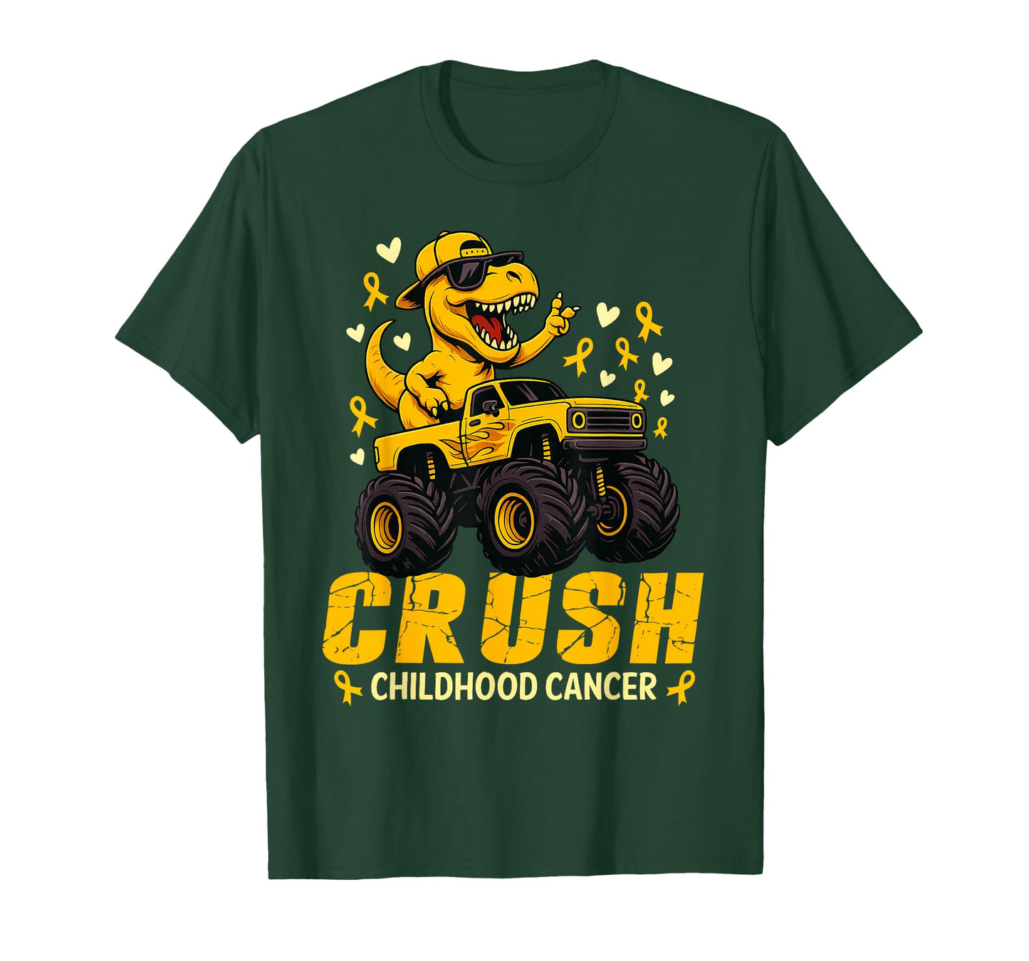 Crush Childhood Cancer Awareness Monster Truck Dinosaur T-Shirt