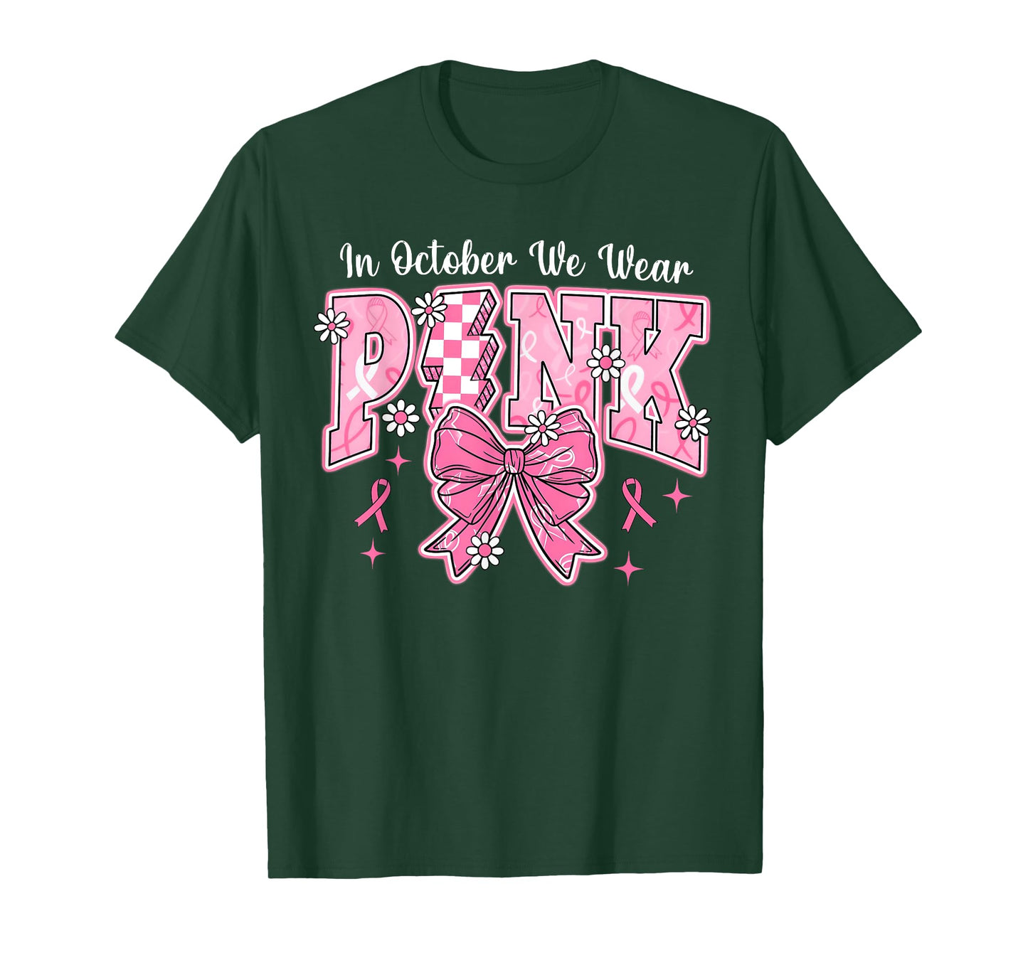 In October We Wear Pink Breast Cancer Awareness Coquette Bow T-Shirt
