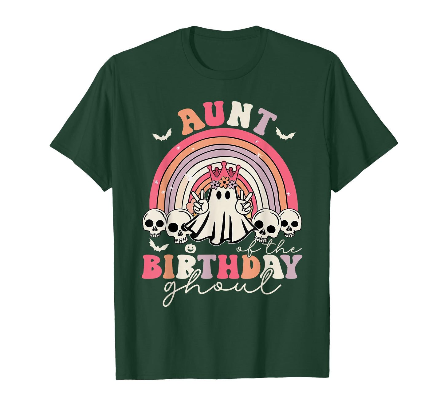 Aunt Of The Birthday Ghoul Rainbow Ghost Halloween Bday T-Shirt