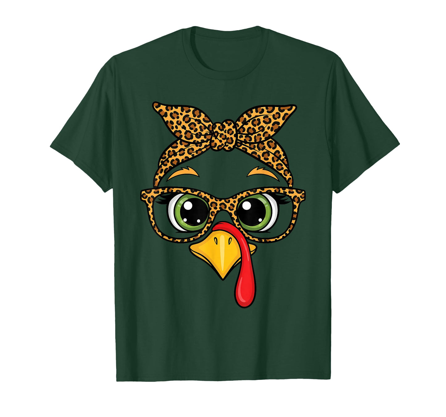 Women Thanksgiving Shirt Turkey Face Leopard Glasses Girls T-Shirt