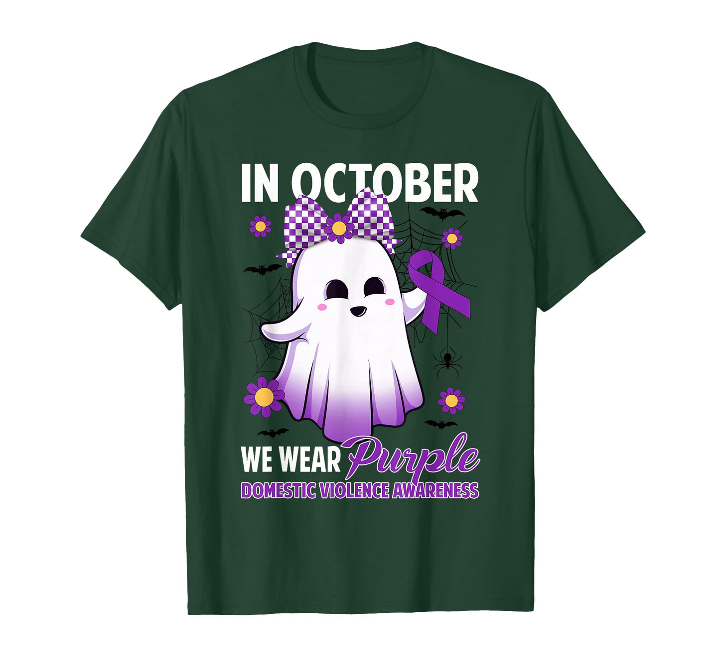 in October We Wear Purple Domestic Violence Halloween Ghost T-Shirt