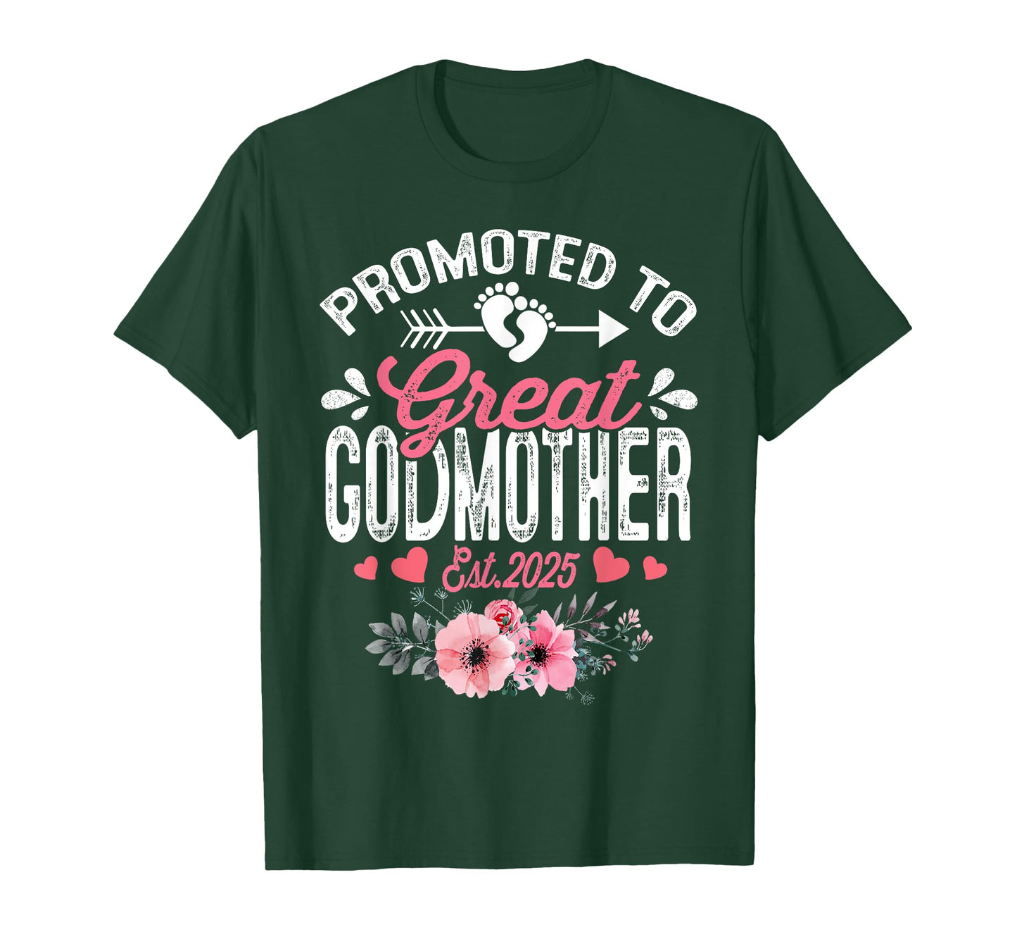 Promoted To Great Godmother Est 2025 Floral T-Shirt