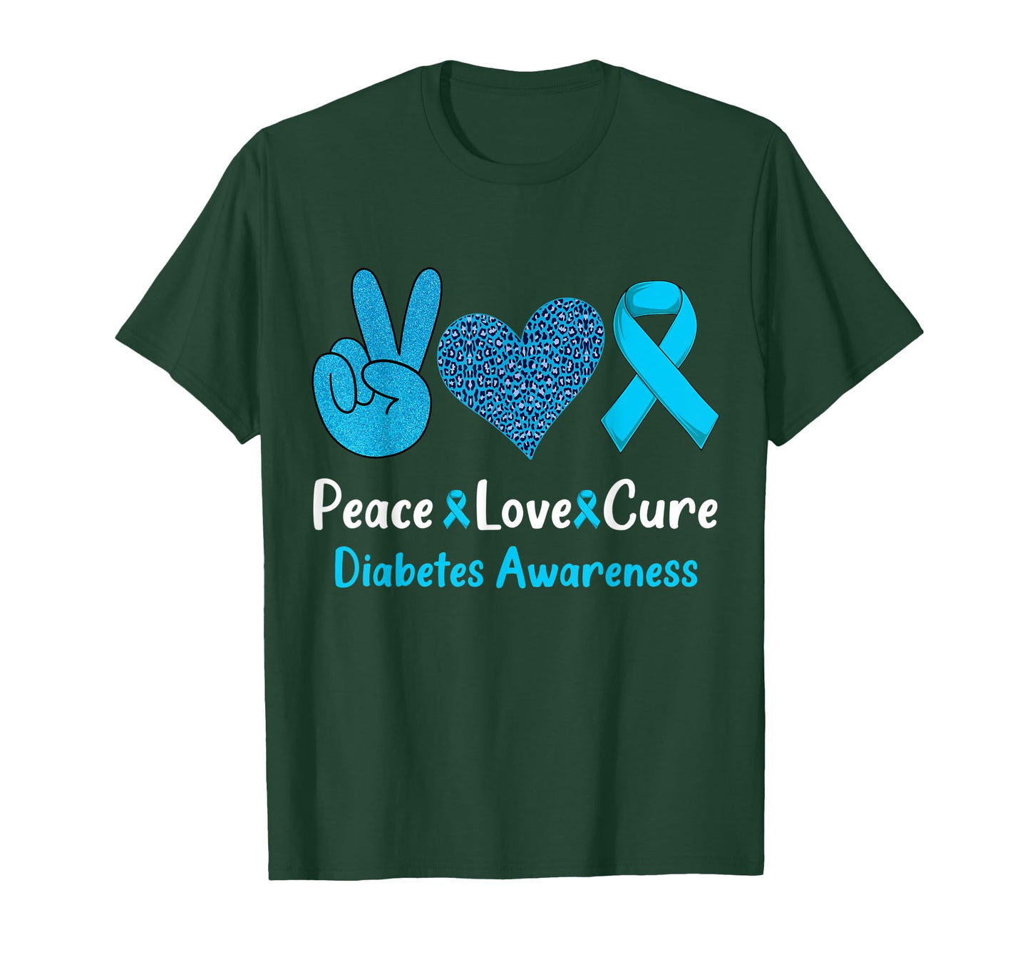 Peace Love Cure Diabetes Awareness Leopard Men Women Kid T1D T-Shirt