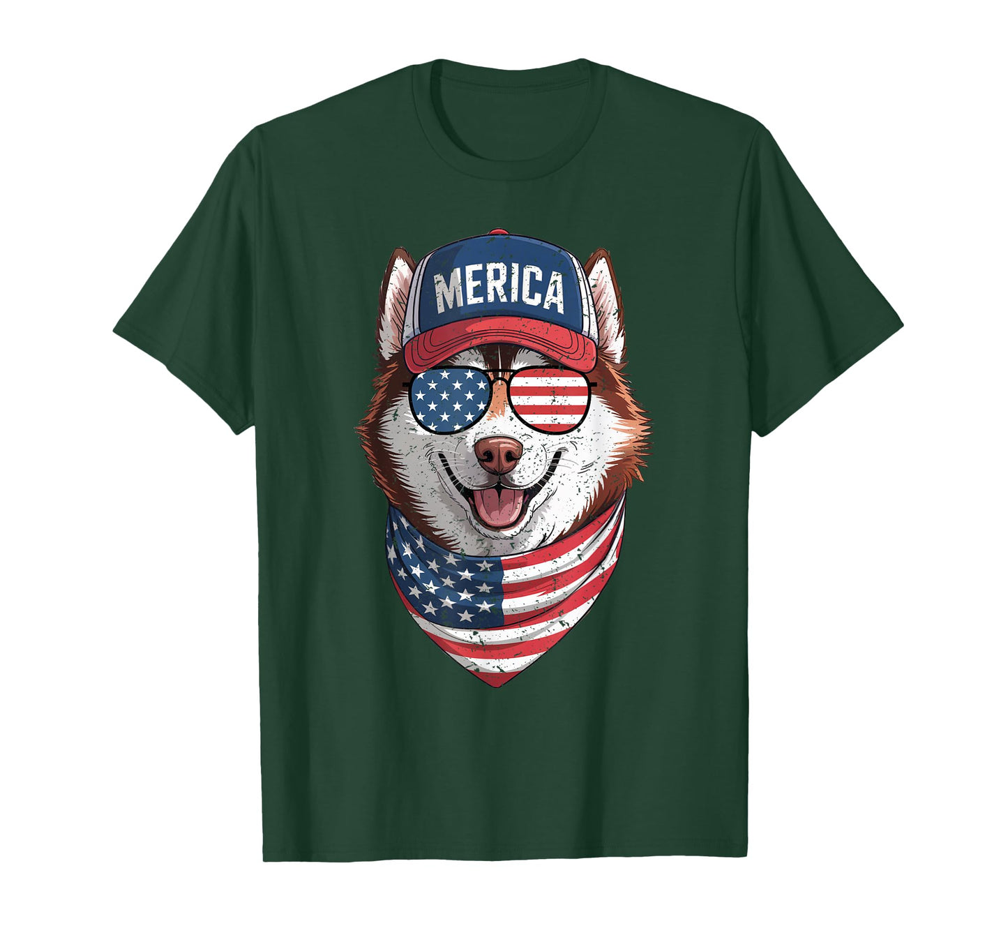 Siberian Husky 4th of July US American Flag Dog Patriotic T-Shirt