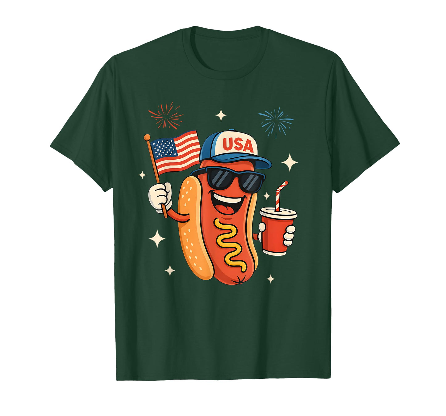 4th of July Hotdog Funny Fourth of July Patriotic USA Flag T-Shirt