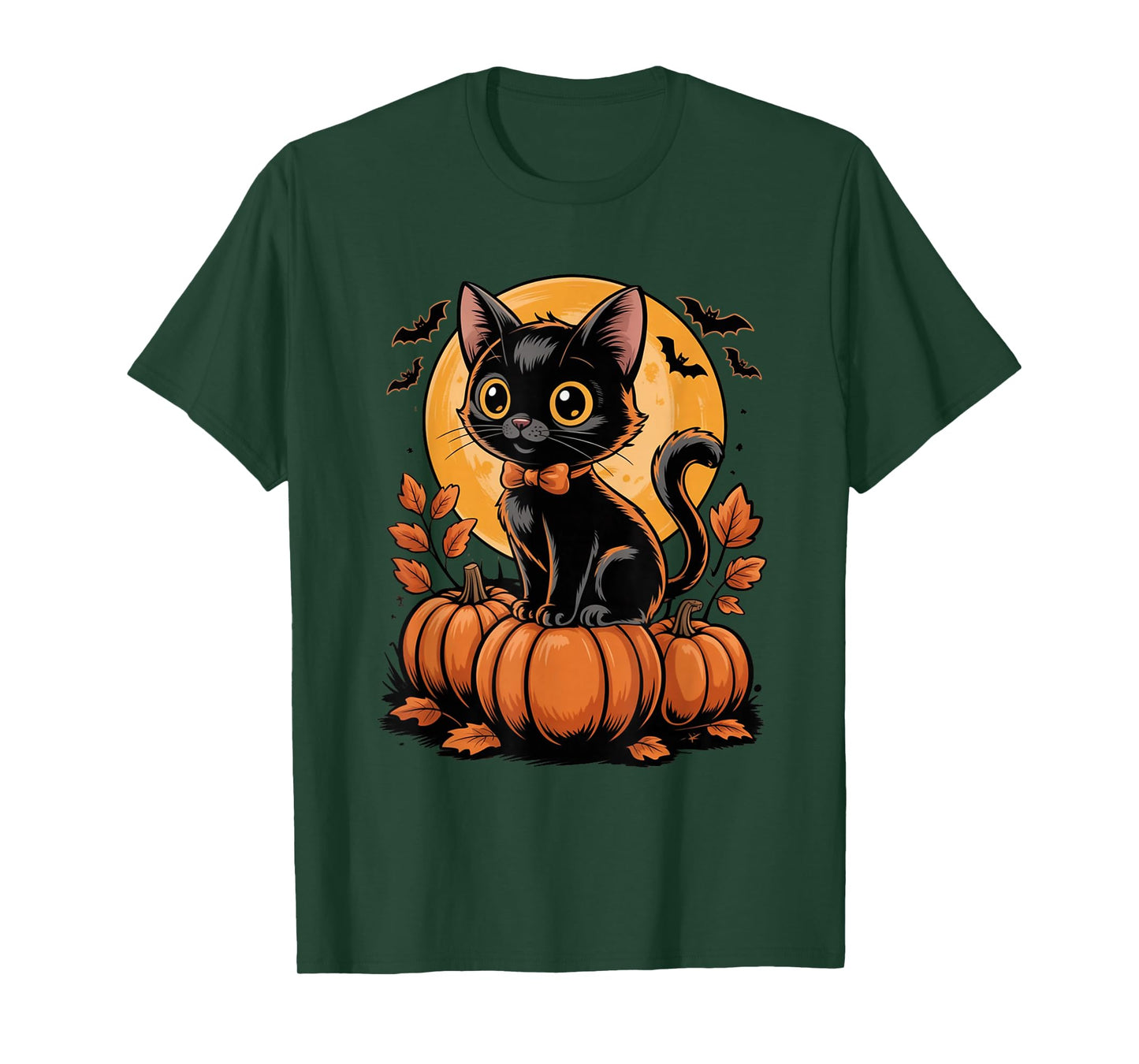 Retro Black Cat Halloween Pumpkin Costume for Women Men Kids T-Shirt