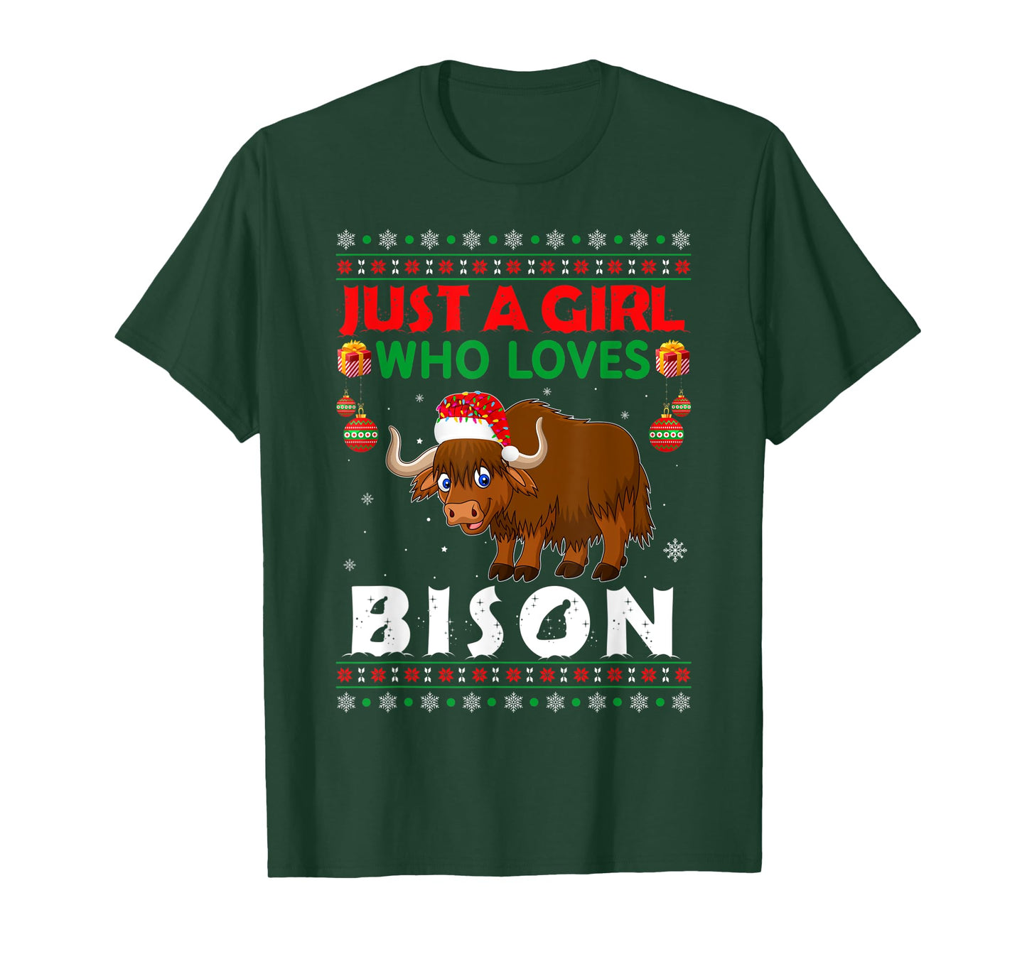 Just A Girl Who Loves Bison Matching Christmas Pajamas T-Shirt