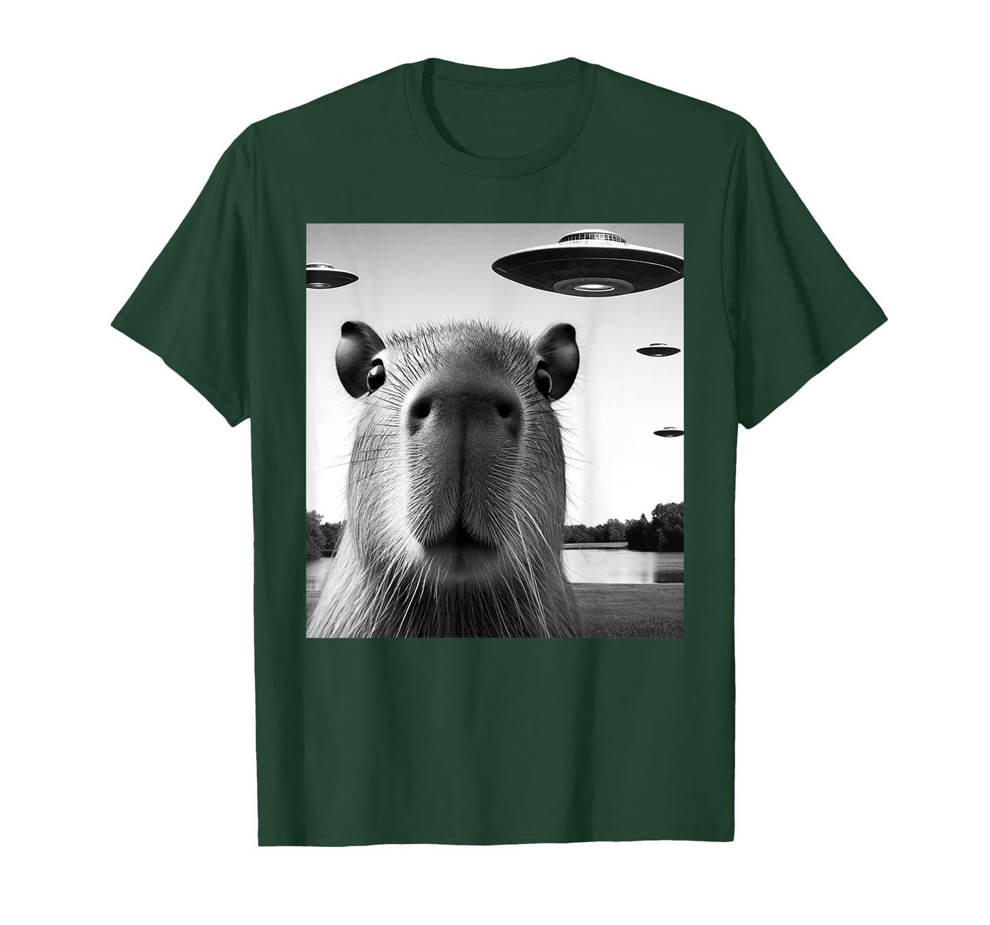 Funny Capybara Selfie with UFOs Weird Graphic T-Shirt
