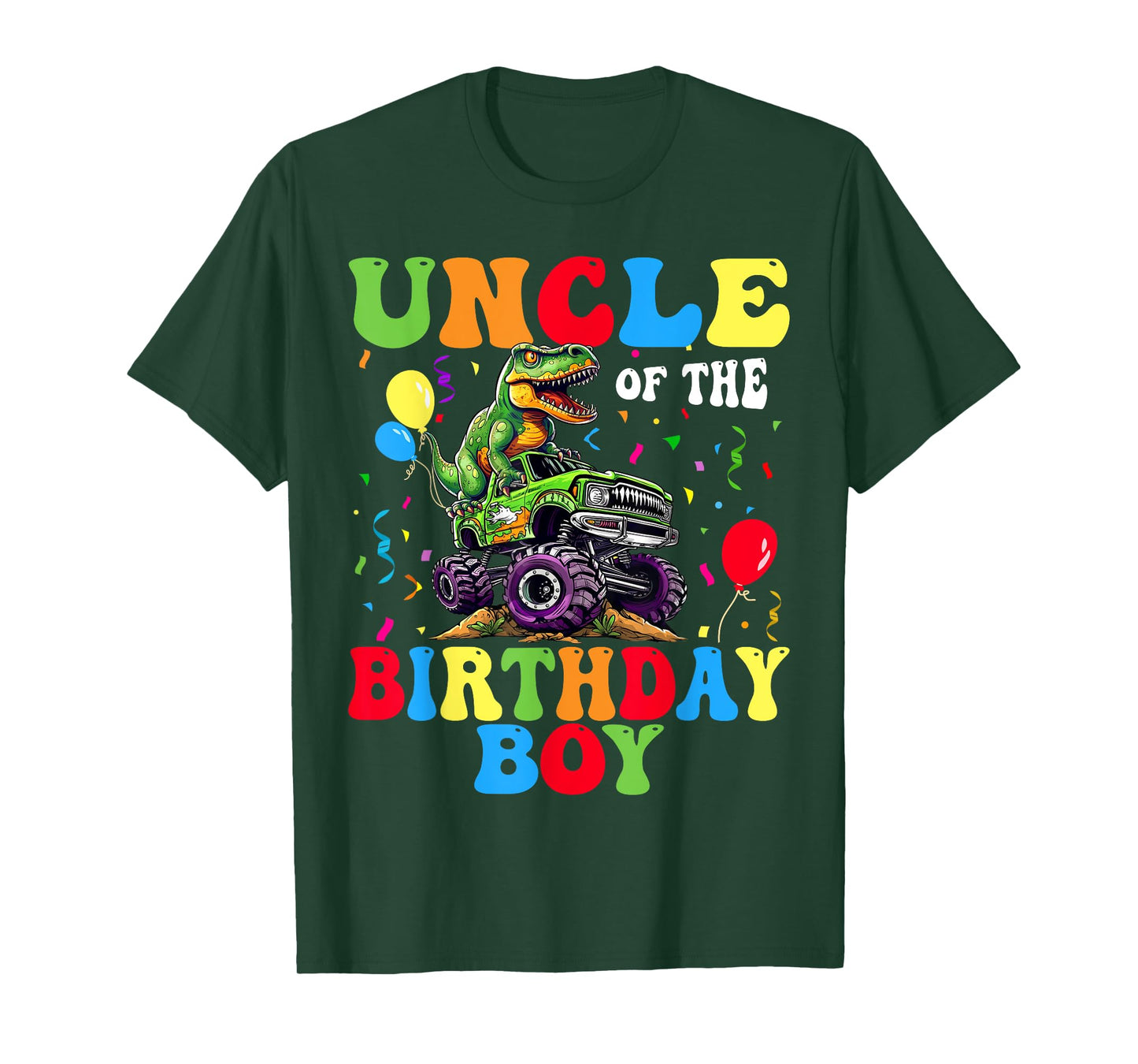 Uncle Of The Birthday Boy Dinosaur Monster Truck T-Shirt