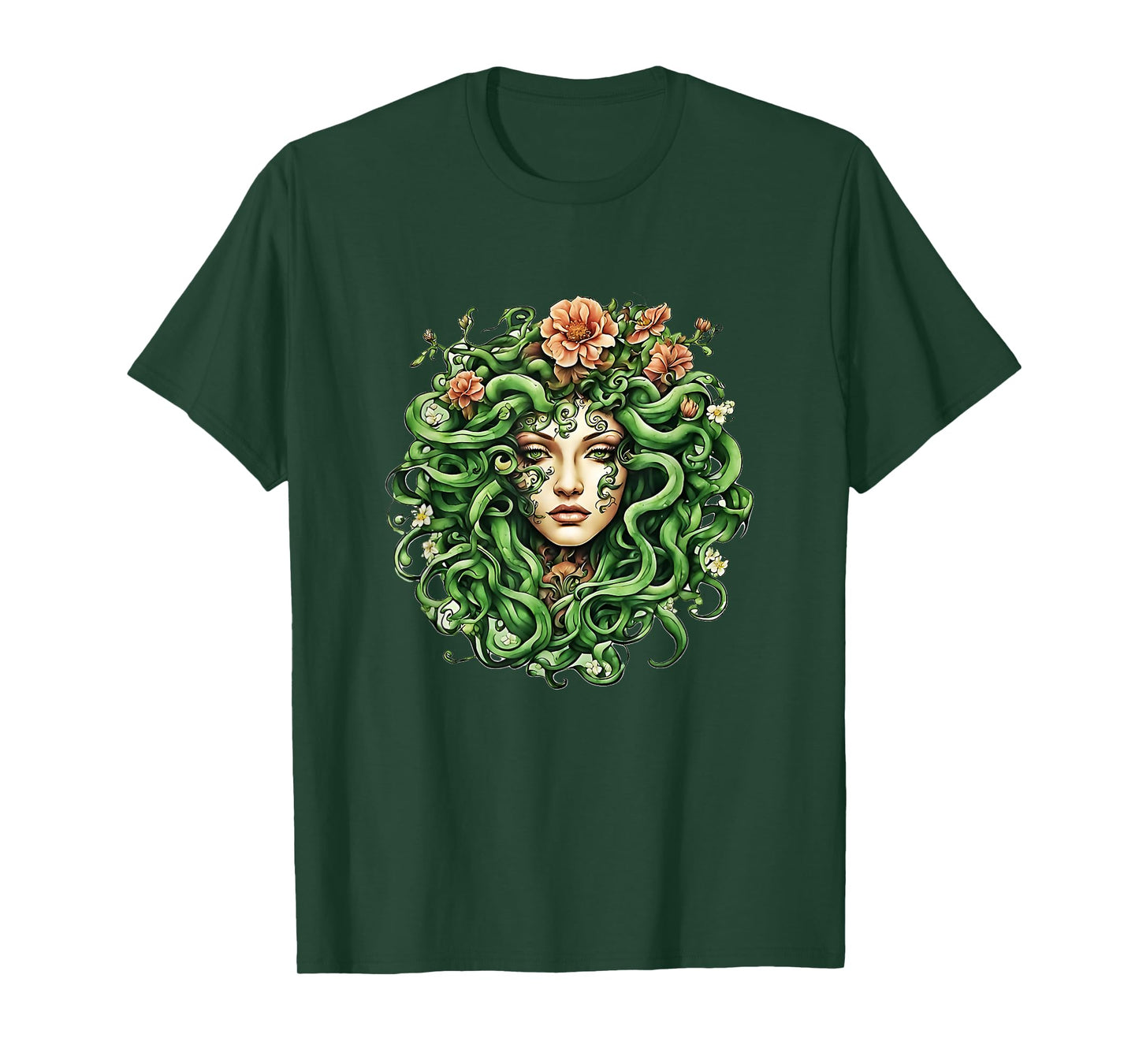 Head of Medusa with flowers Gift Men Women T-Shirt