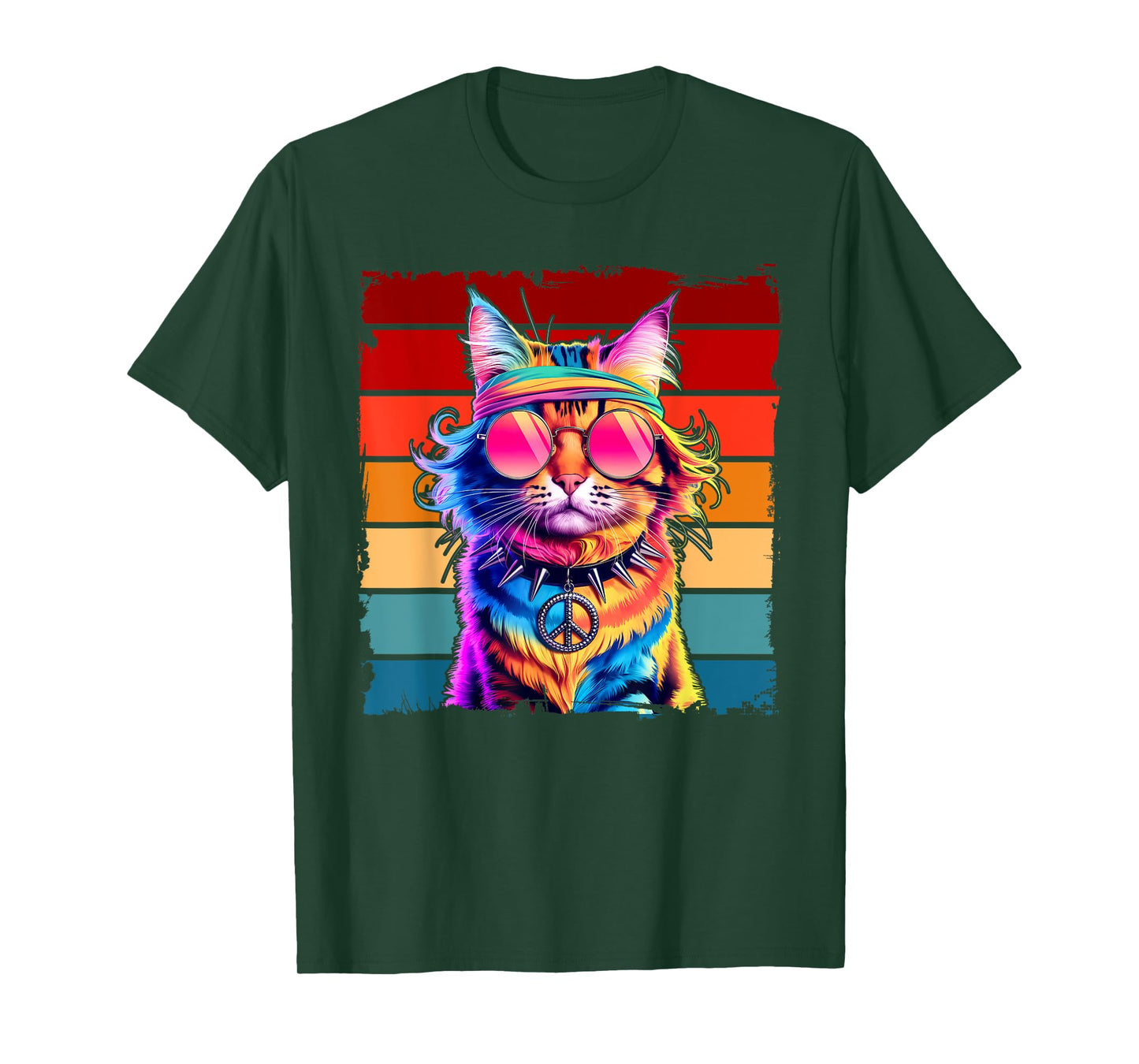 Psychedelic Peace Cat Colorful Hippie Retro Groovy Vibes Men Women Kids T-Shirt