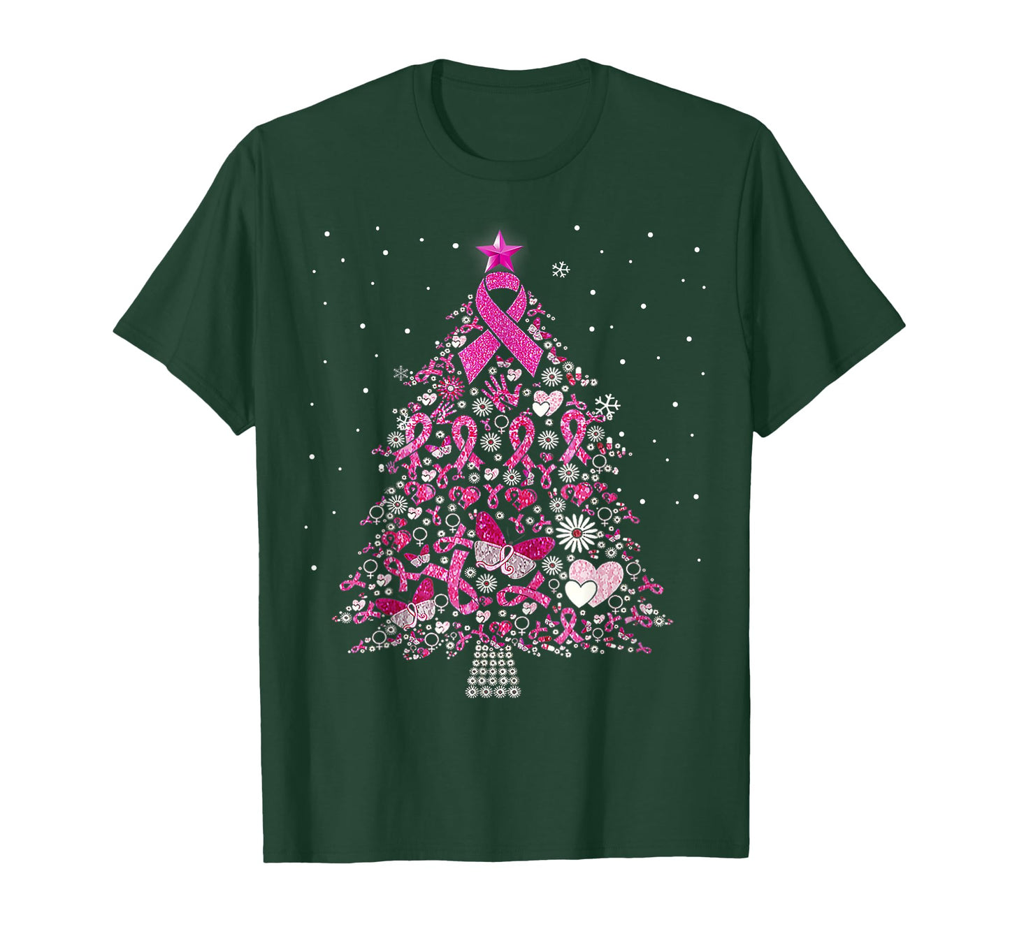 Breast Cancer Christmas Tree Snowflakes Ornament Decoration T-Shirt