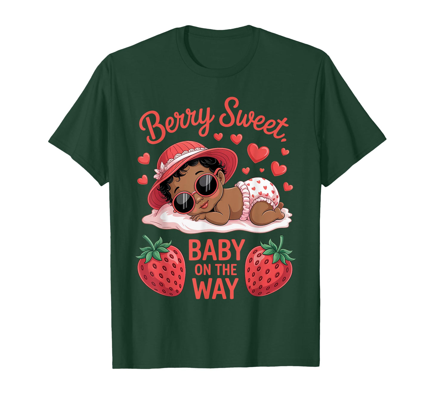 Berry Sweet Baby On The Way Baby Shower Black Girl T-Shirt