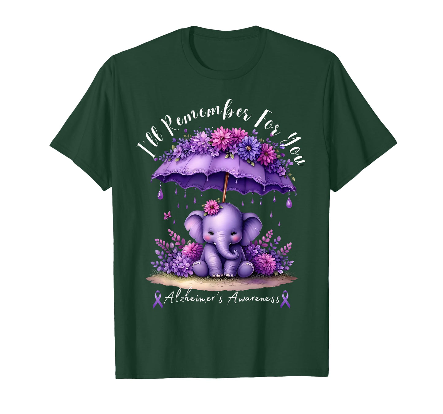 I'll Remember For You Purple Elephant Alzheimer's Awareness T-Shirt