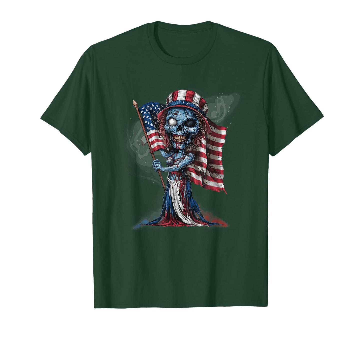 Patriotic Skeleton Halloween American Flag Gothic Horror T-Shirt