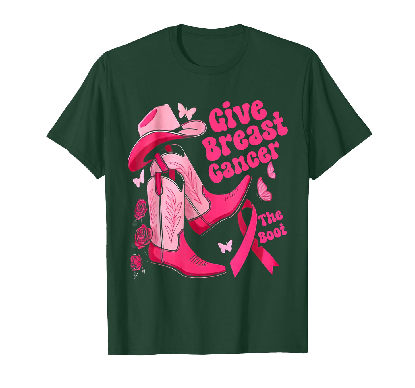Give Breast Cancer The Boot Pink Ribbon Western Cowboy Boots T-Shirt