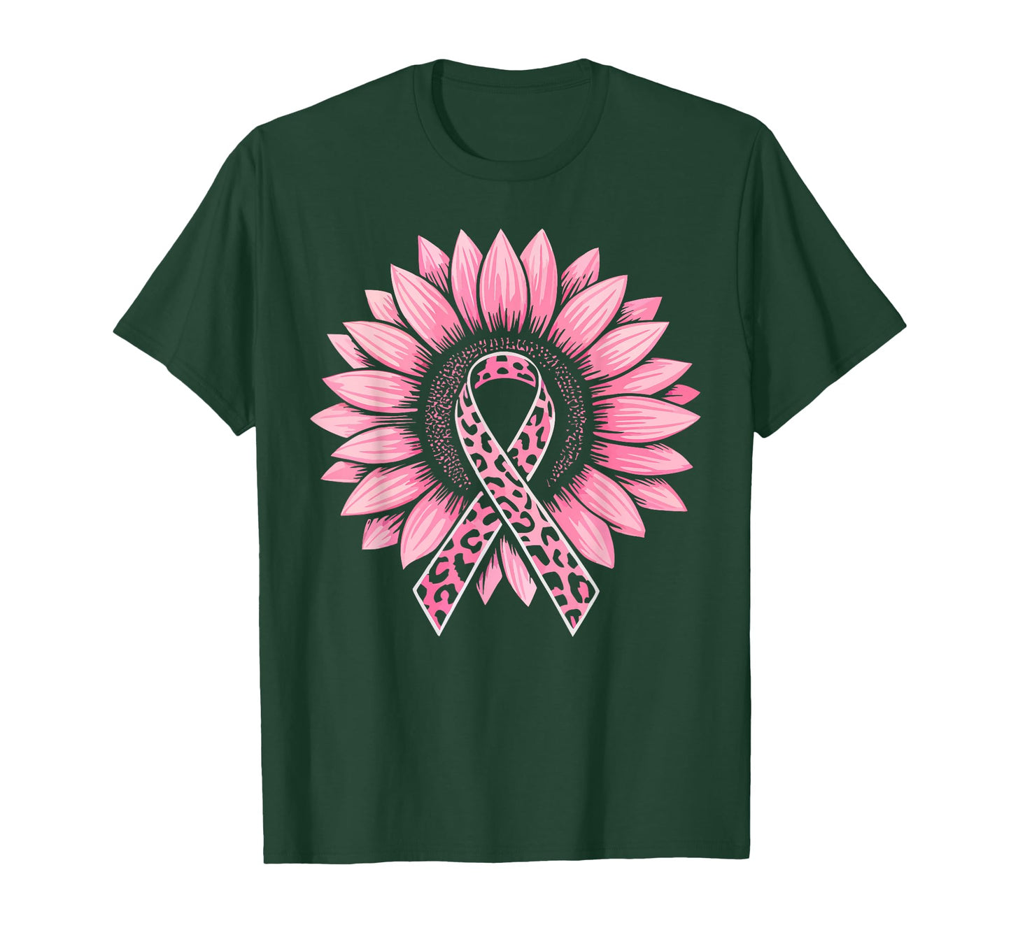Sunflower Pink Ribbon Breast Cancer Awareness Women Warrior T-Shirt
