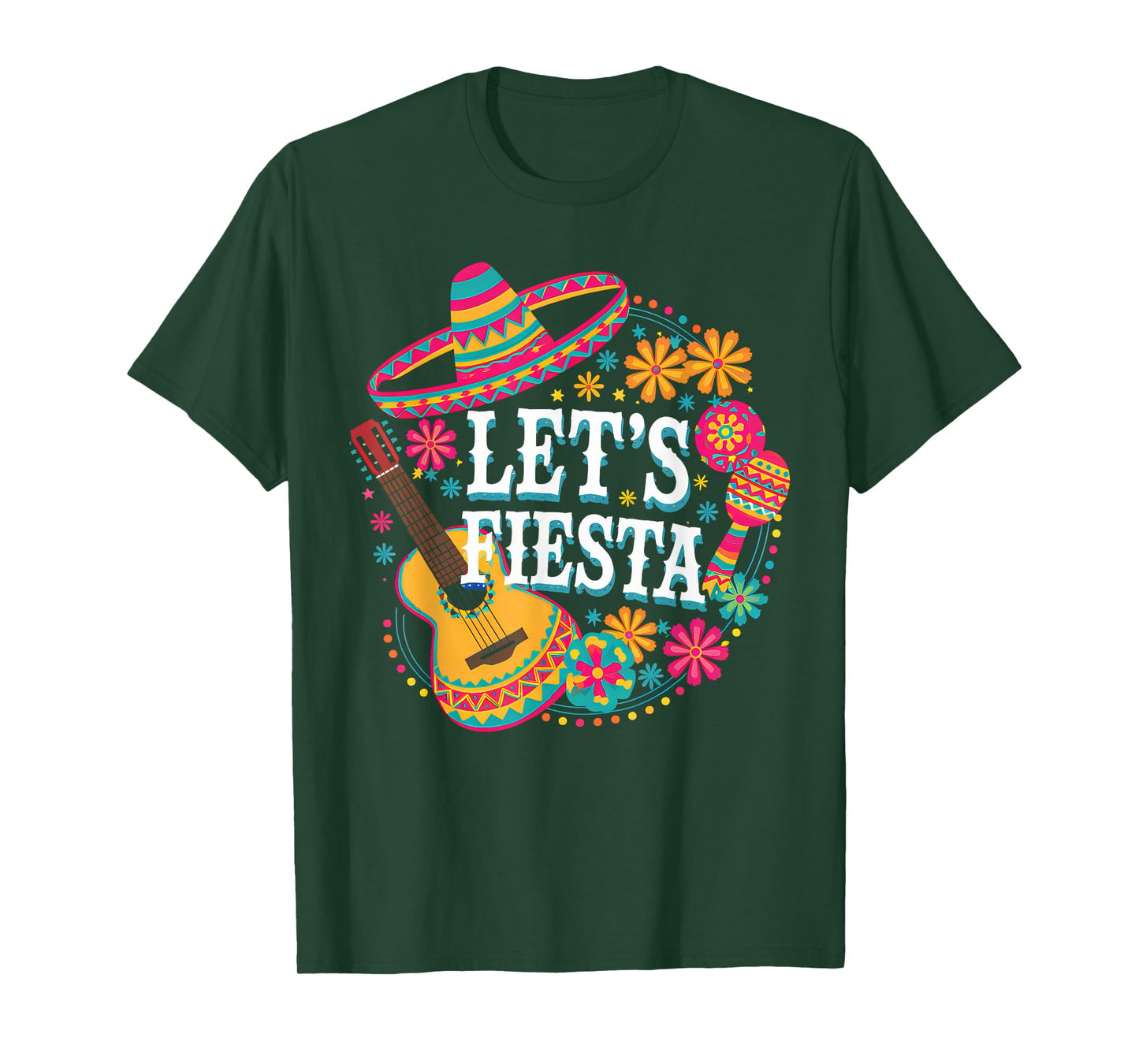 Lets Mexican Fiesta Cinco De Mayo Party Colourful Guitar Fun T-Shirt
