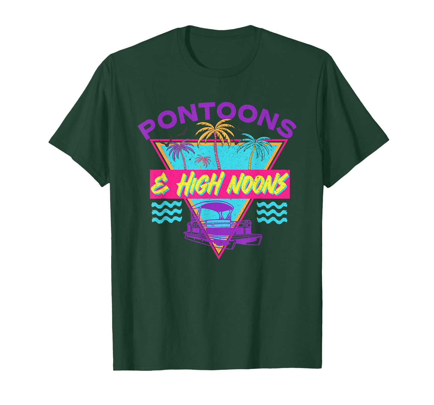Pontoons And High Noons, Trendy Summer Retro Pontoon Boat T-Shirt
