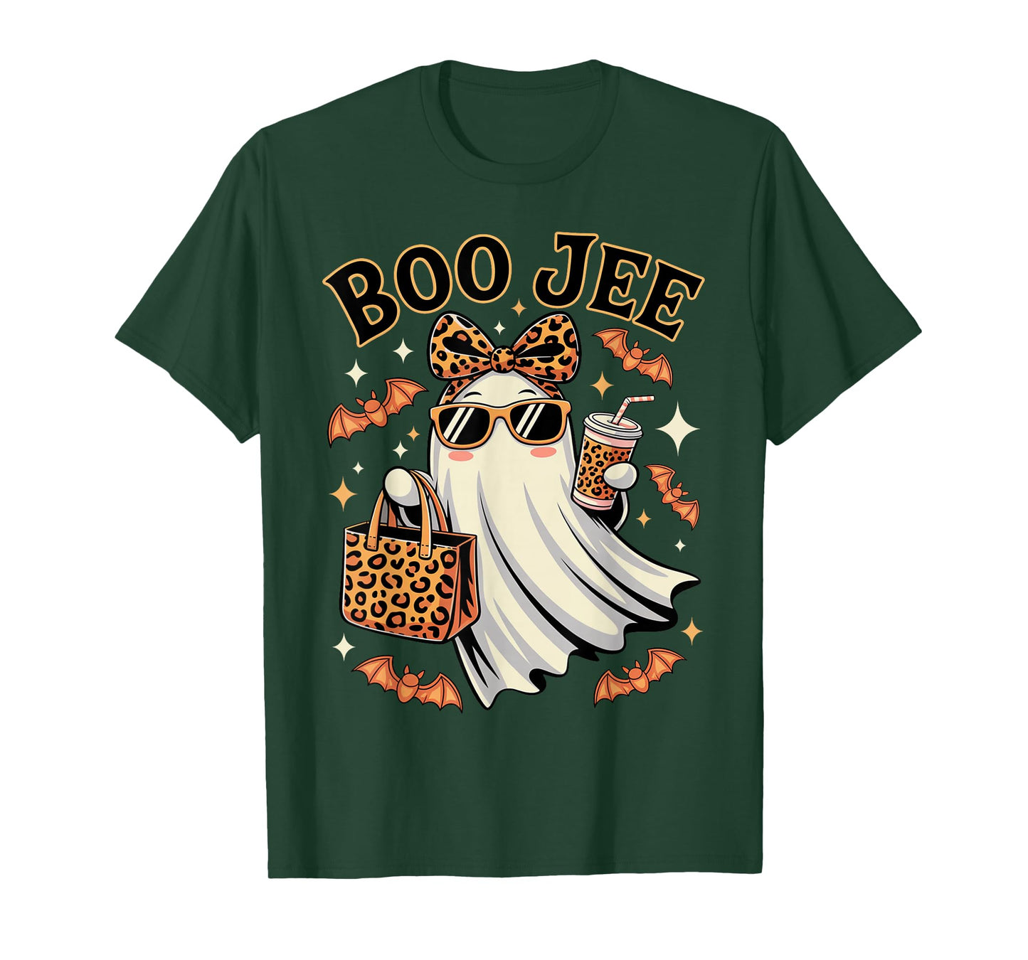 Coquette Leopard Ghost Coffee Boo JEE Halloween Boujee Ghost T-Shirt