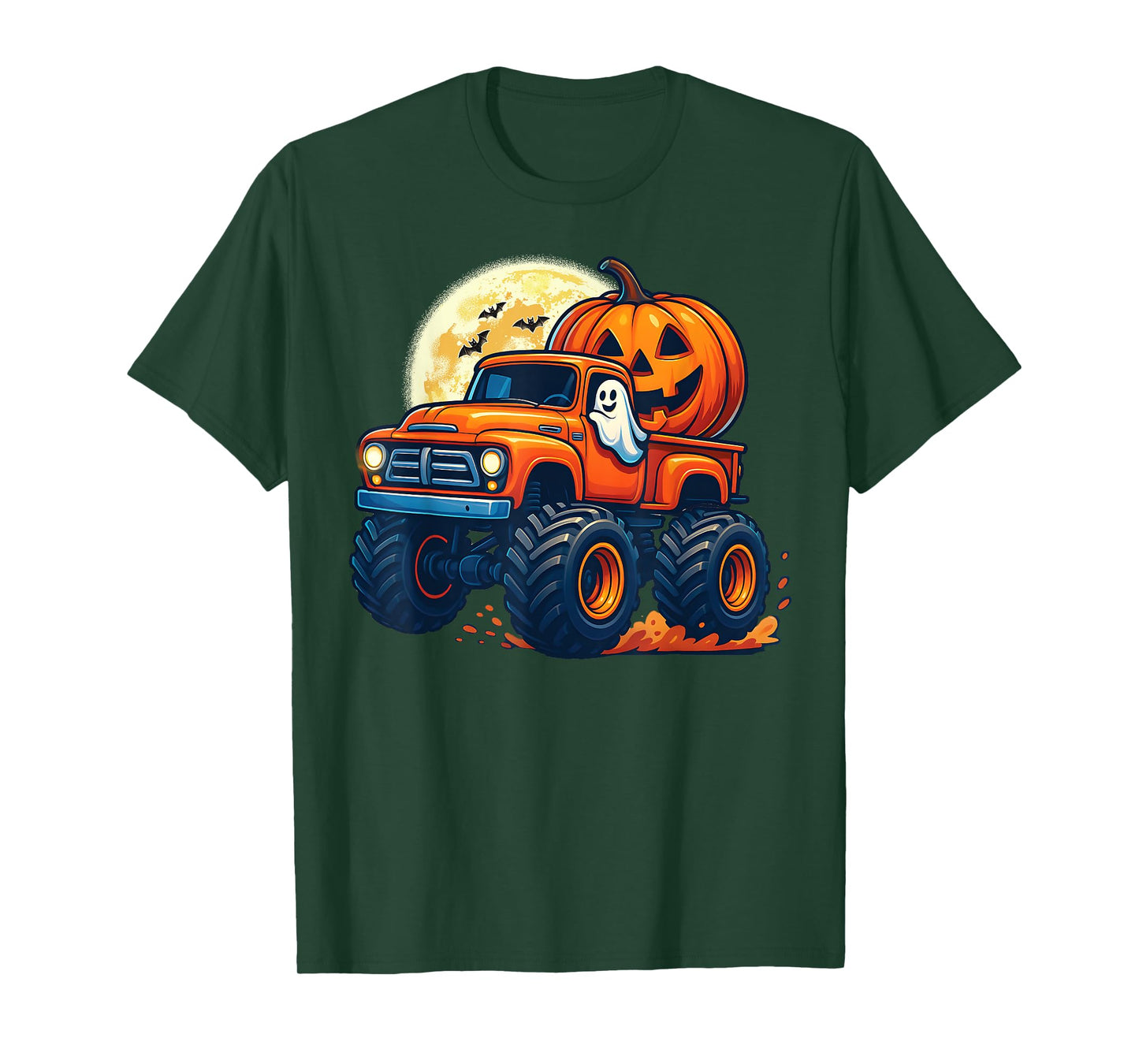 Ghost Pumpkin Riding Monster Truck Lazy Halloween kids Boys T-Shirt