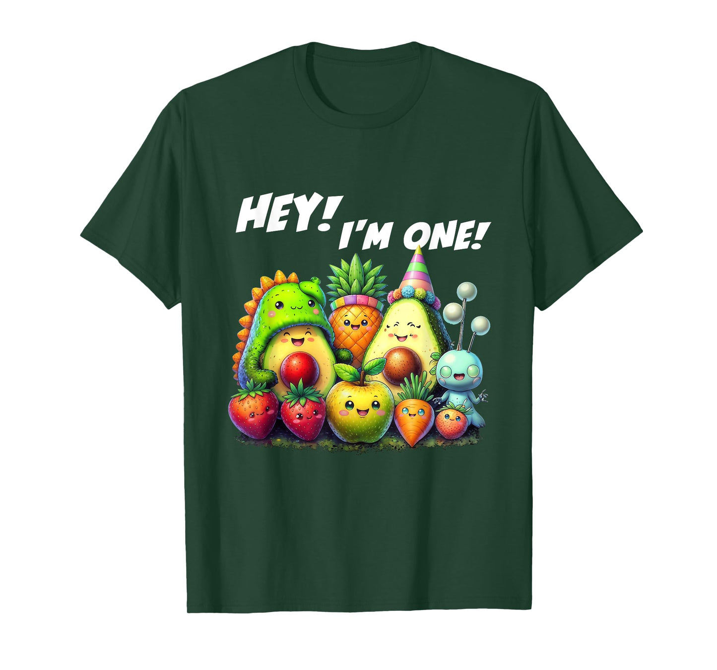 Hey I'm One Birthday Boy Funny Fruit Birthday Hey Bear T-Shirt