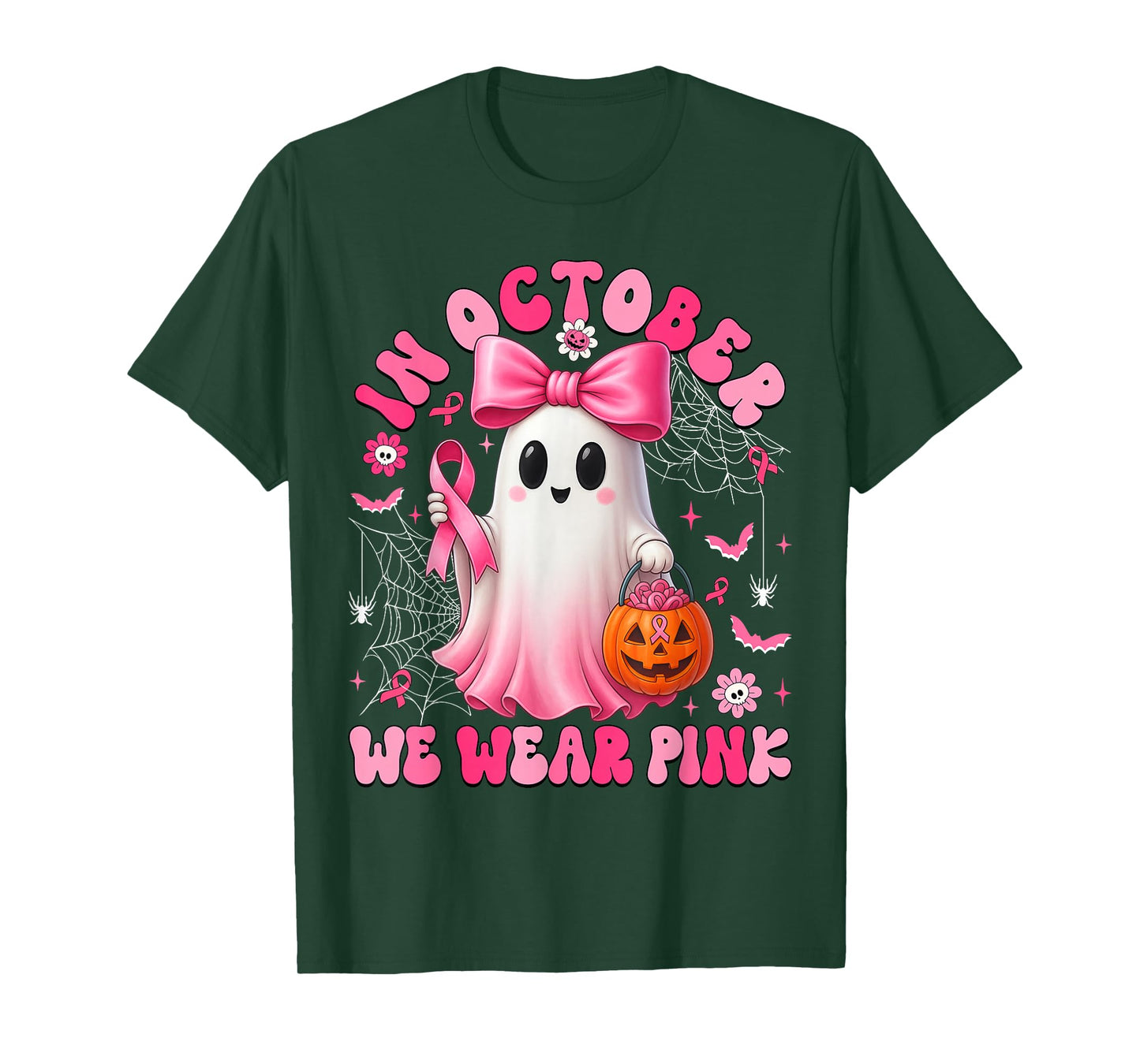 Breast Cancer Halloween Ghost In October We Wear Pink Women T-Shirt