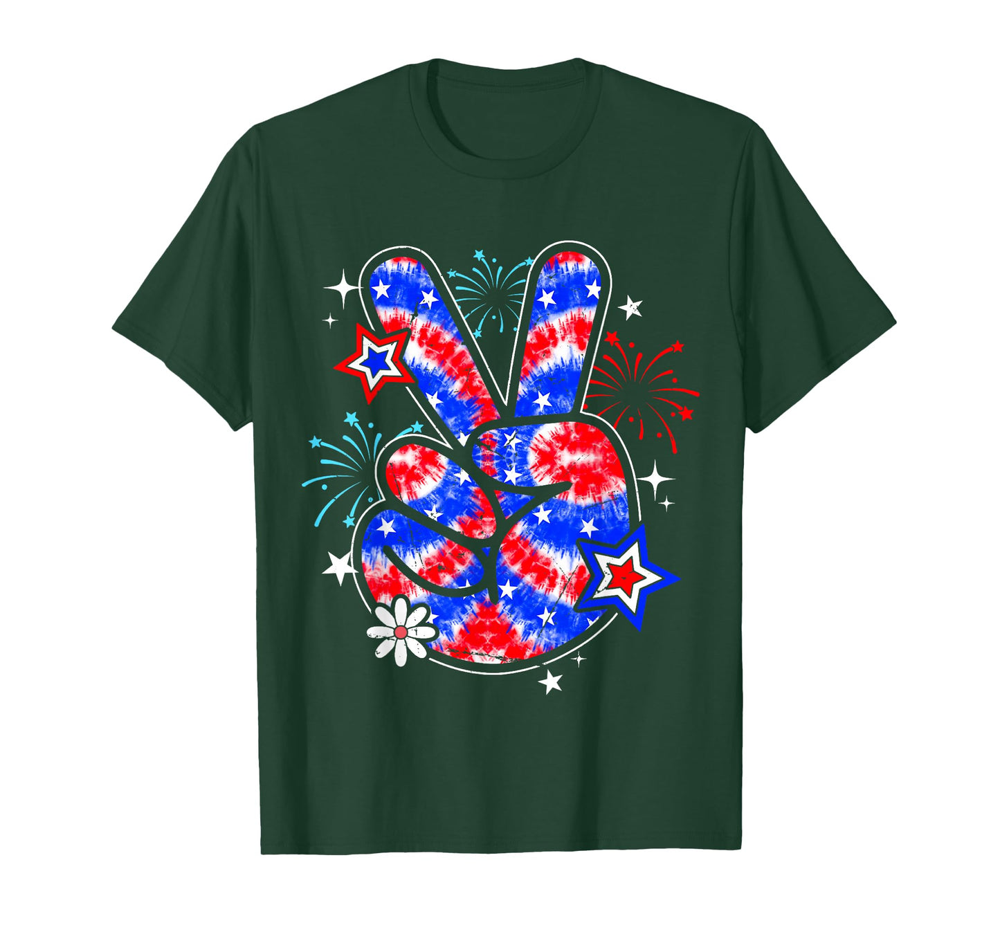 Tie Dye American Flag Peace Sign Hand 4th of July Patriotic T-Shirt
