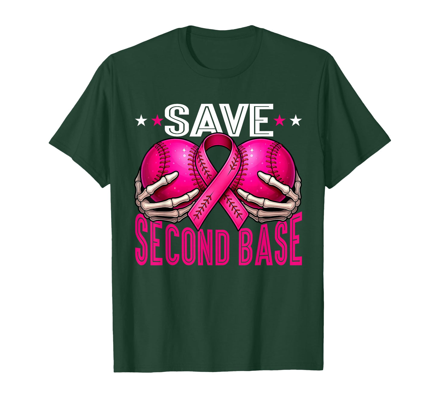 Save 2nd Base Breast Cancer Awareness Pink Ribbon Baseball T-Shirt