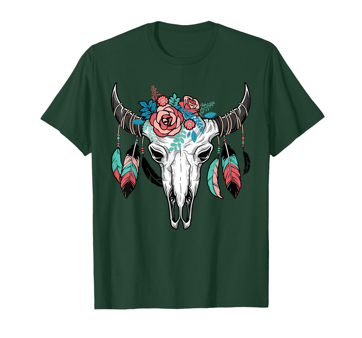 Vintage Cow Skull With Flowers | Men Women Gift Tee T-Shirt