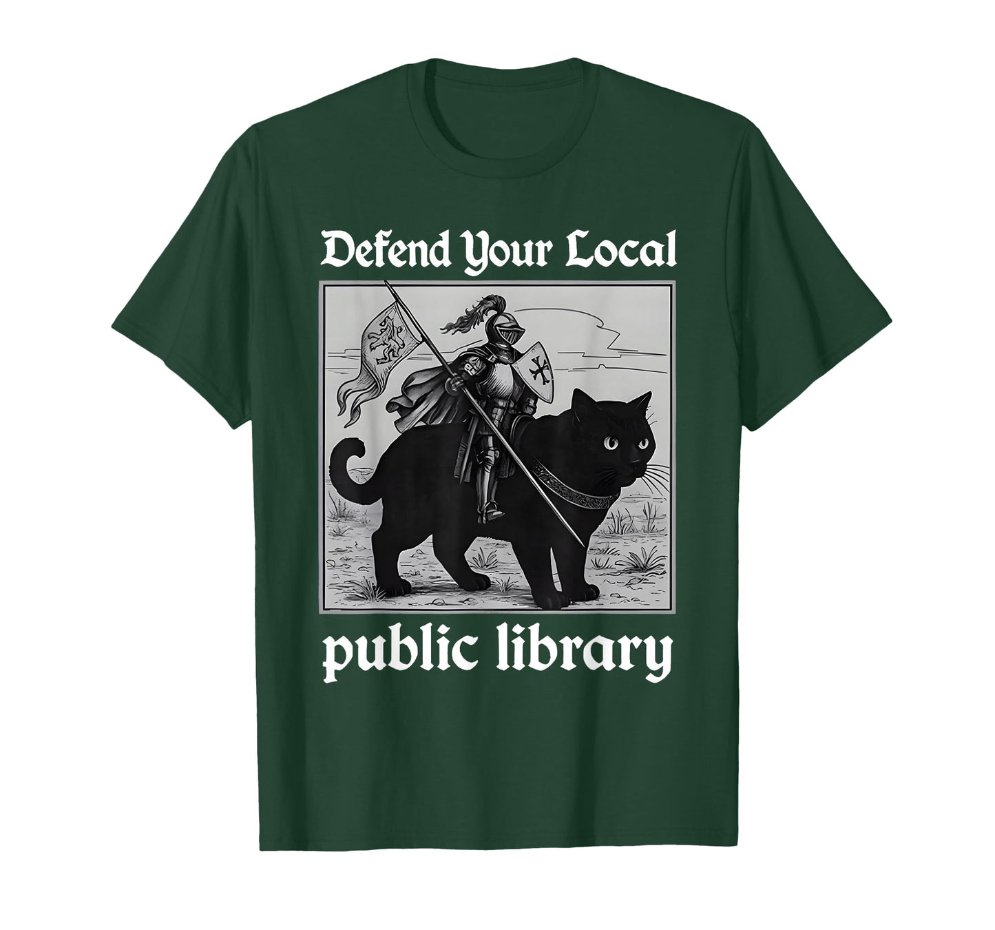 Defend Your Local Public Library Funny Knight Cat T-Shirt